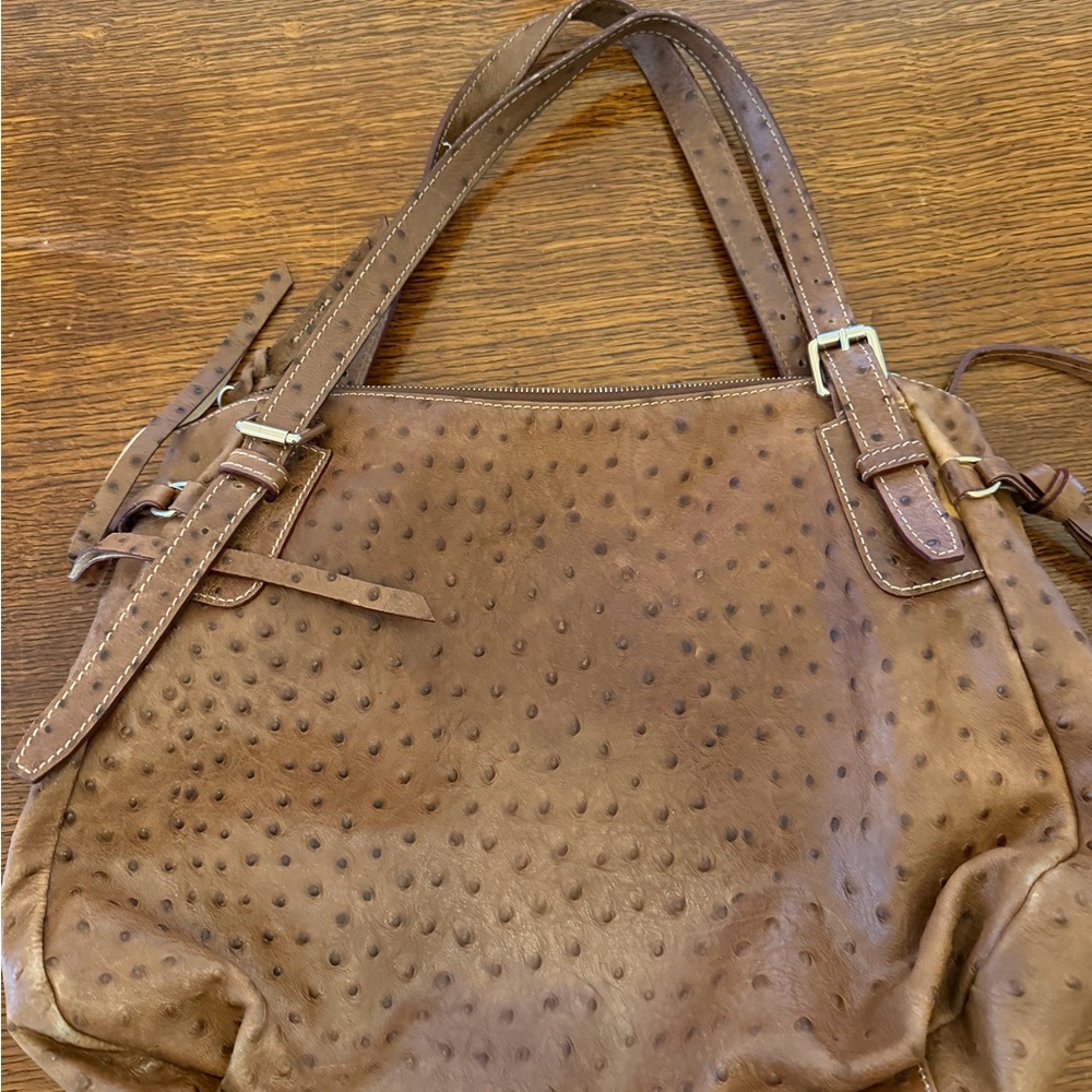Dooney & Bourke Tan Ostrich-Embossed Leather Shoulder Bag - Picture 2 of 4